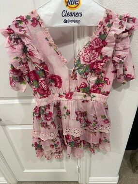 LoveShackFancy Pink Floral Scalloped Lace 👗 Dress